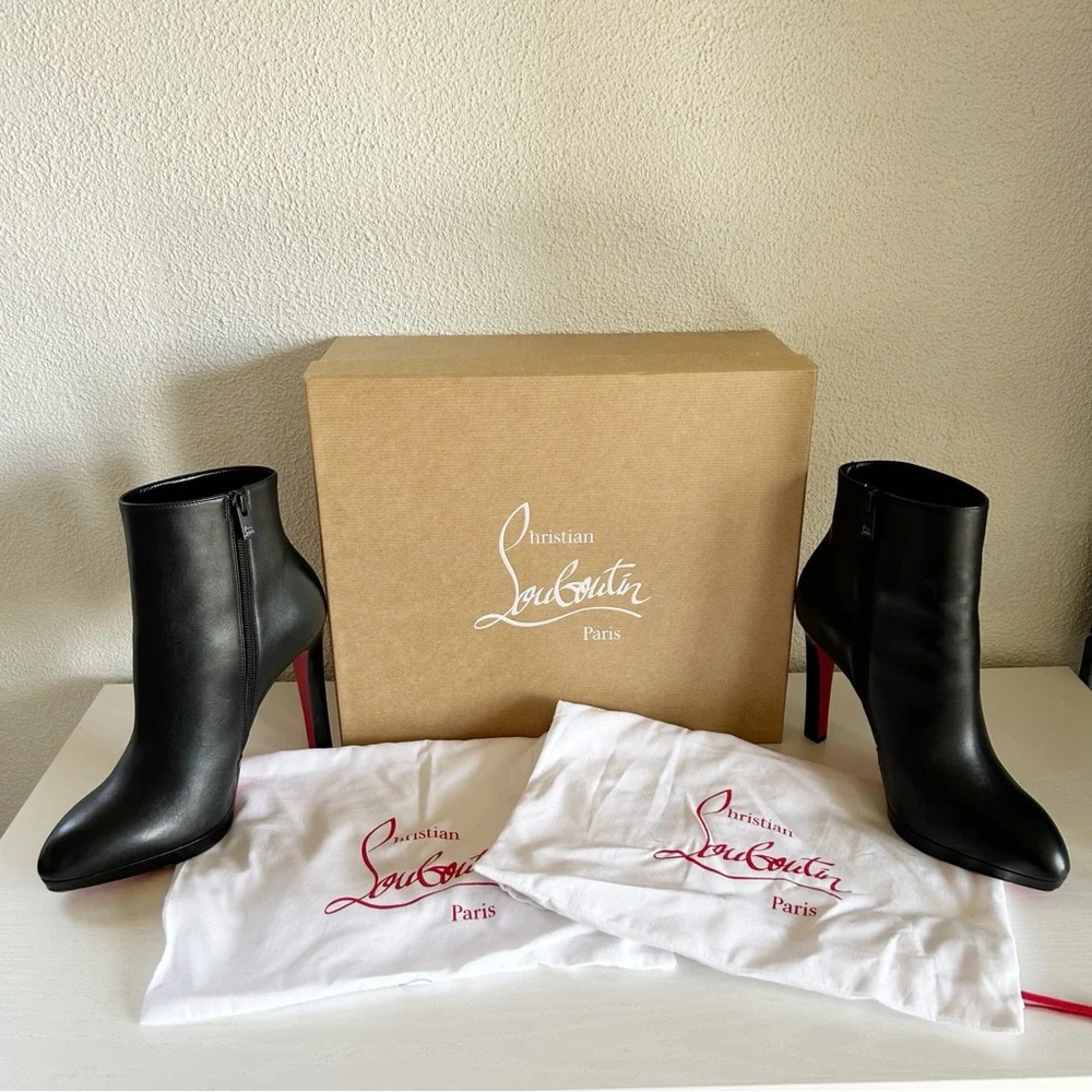 Christian Louboutin Fannylove 120 Black Leather Platform Boots Size EU 38.5